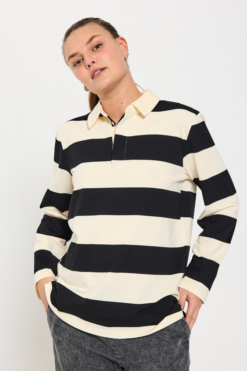 Freequent Nilla Polo Skjorte Stribet Sort Star Off White