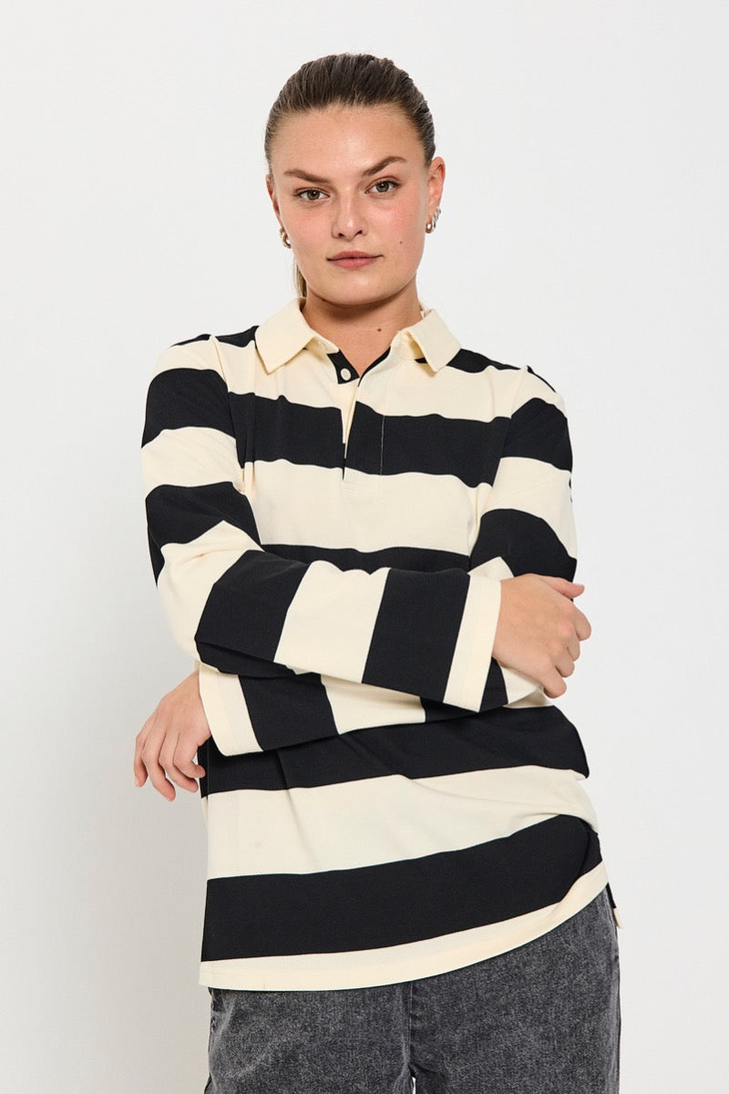 Freequent Nilla Polo Skjorte Stribet Sort Star Off White