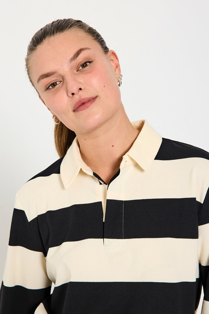 Freequent Nilla Polo Skjorte Stribet Sort Star Off White