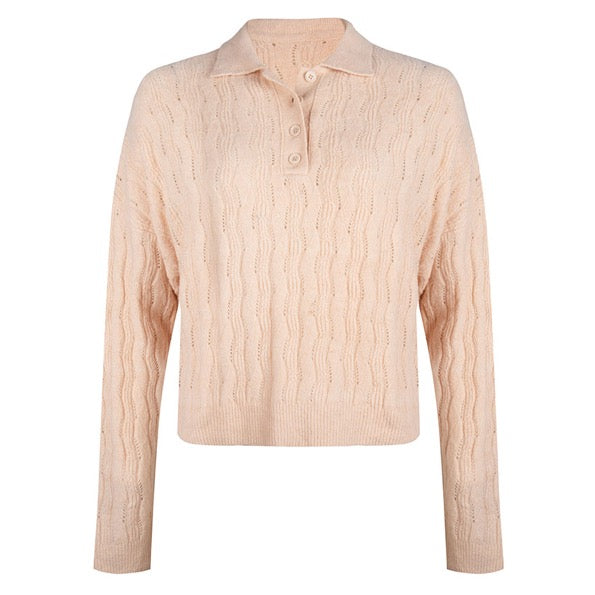 ESQUALO Sweater Polo Pointelle Ivory