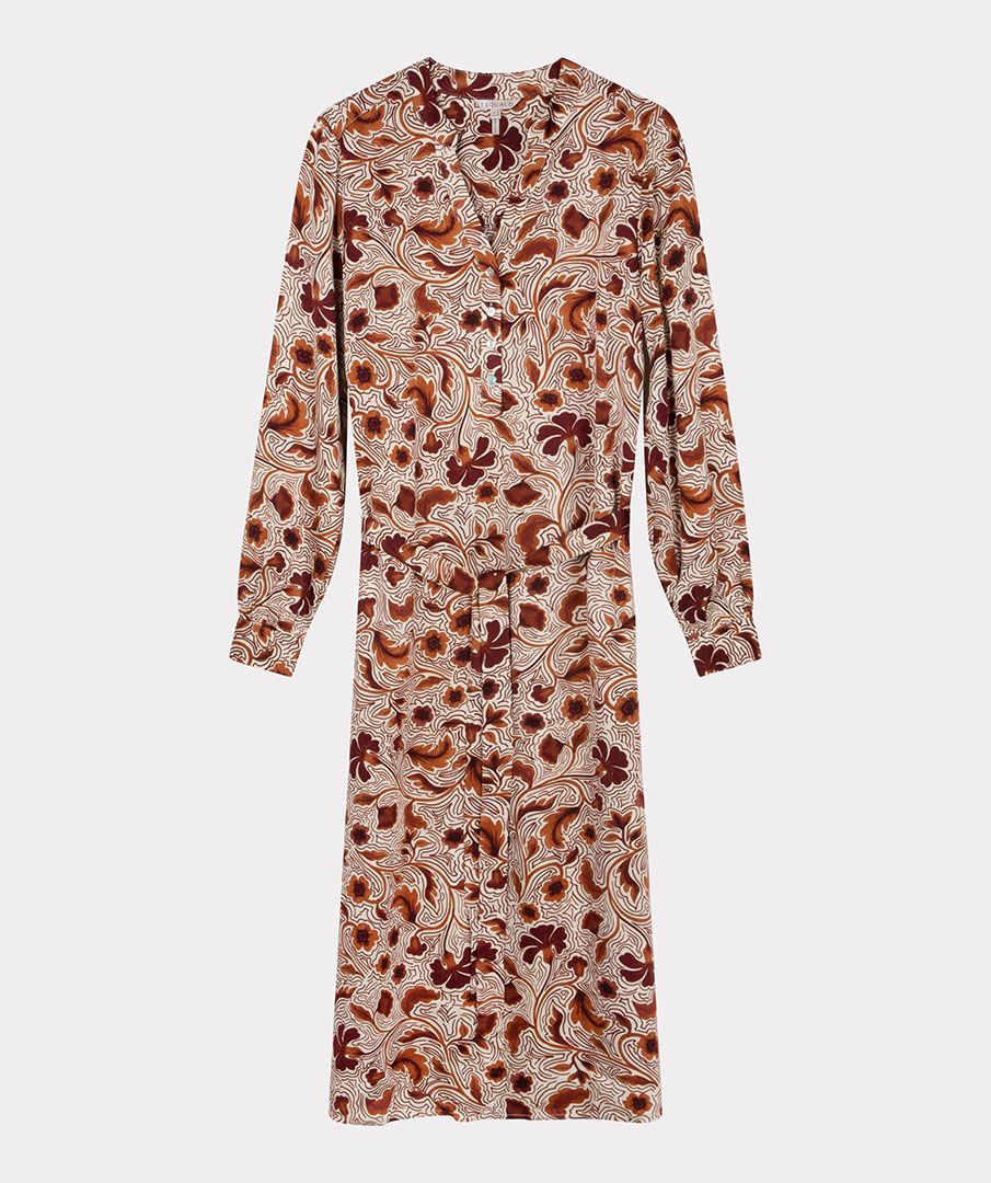 ESQUALO Kjole Midi Autumn Flower Print Rød Brun