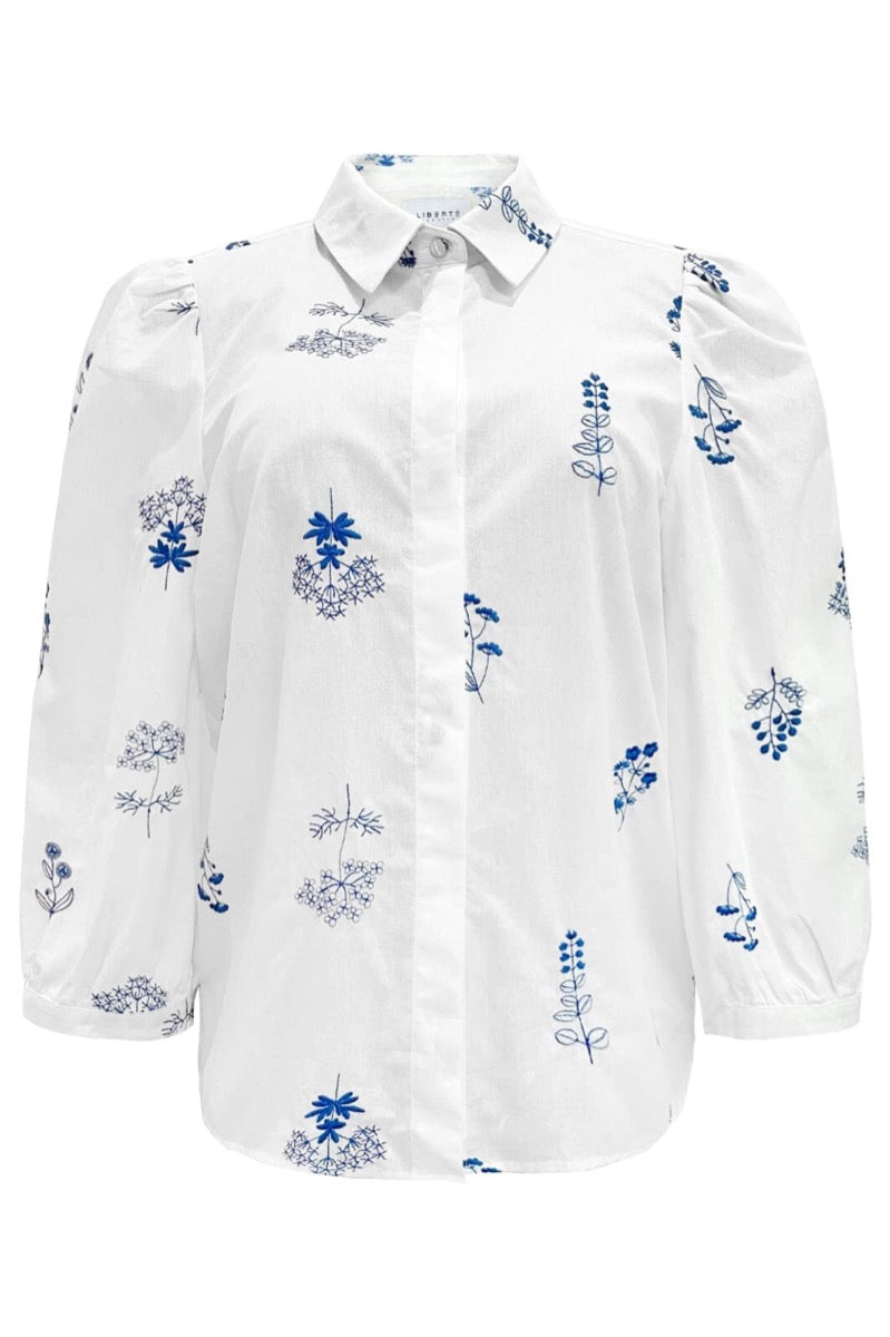 Liberte Flora Bluse Kortærmet Flower Hvid Blå