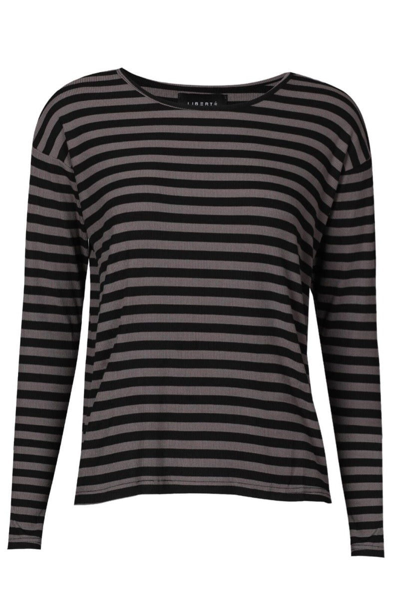 Liberte Natalia LS Boxy Bluse Stribet Sort Mørk Grå