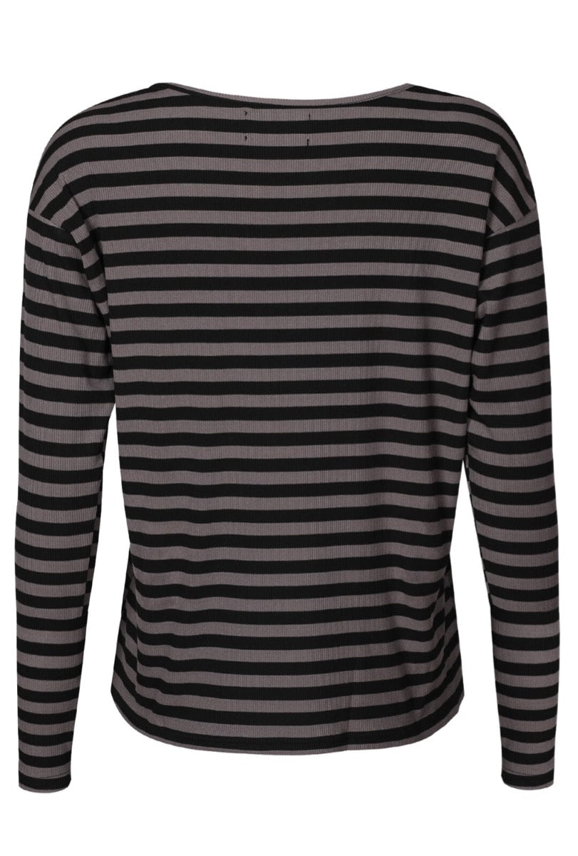Liberte Natalia LS Boxy Bluse Stribet Sort Mørk Grå