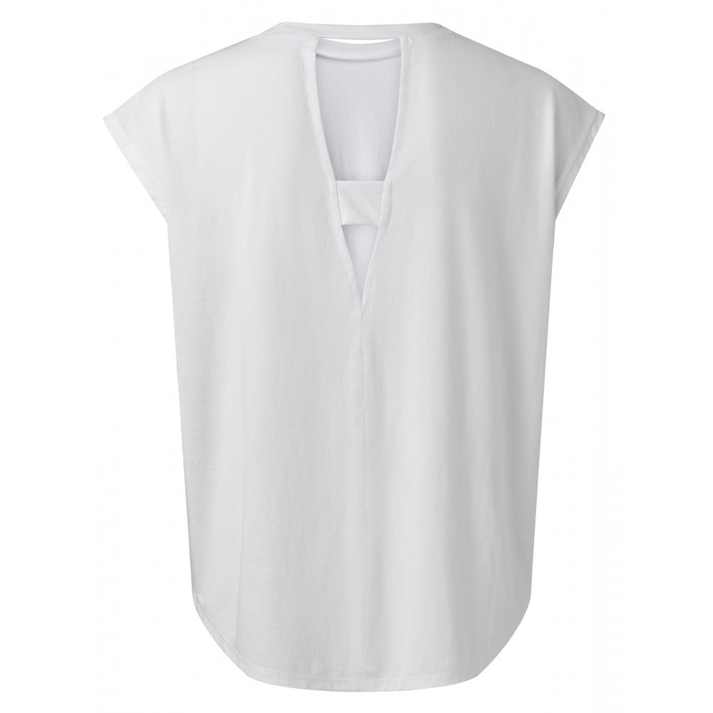 YAYA Crew Neck Top w Back detail and text Pure White