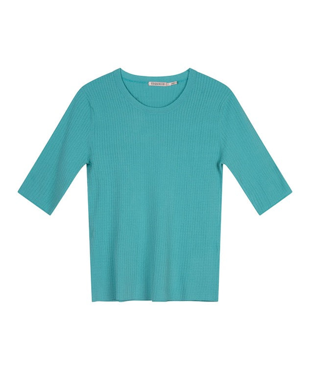 ESQUALO Sweater R Neck Rib Lagoon Grøn