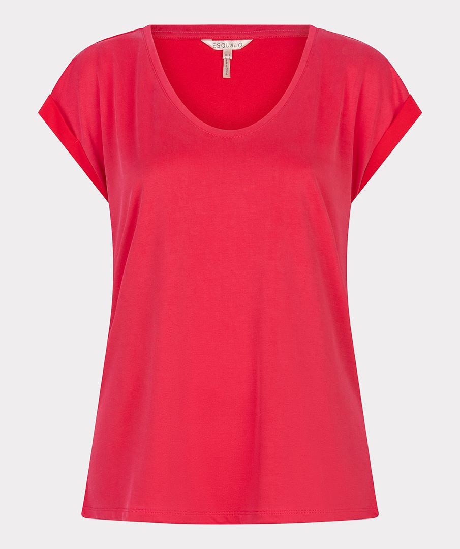 ESQUALO T Shirt Turn Up Sleeve Modal Magenta