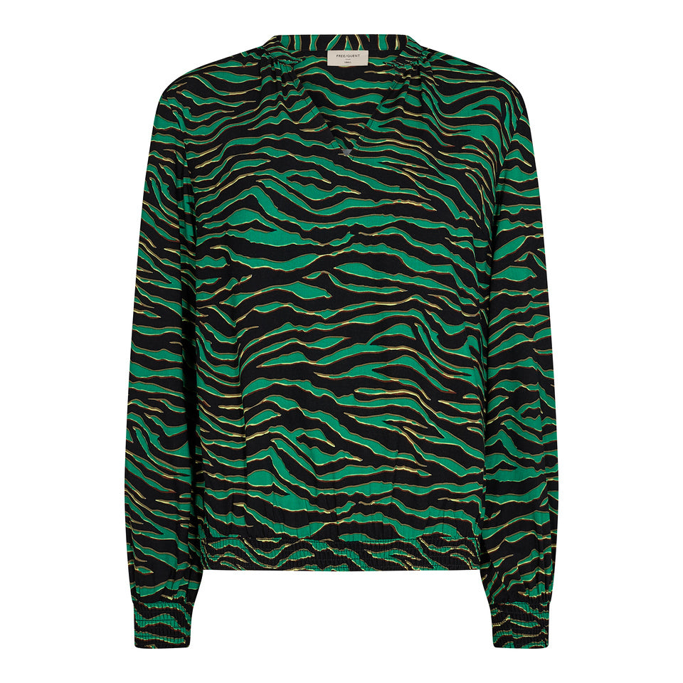 Freequent Linn Bluse m Smock Pepper Green Grøn Mix
