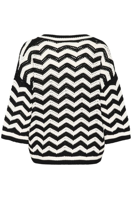 Kaffe Laina Pullover Zig Zag Sort Kalk Hvid