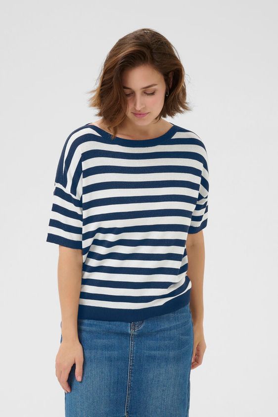 KAFFE Regina Pullover Stribet Kalk Mørke Blå