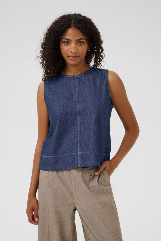 KAFFE Luise Ærmeløs Bluse Mørke Blå Chambray