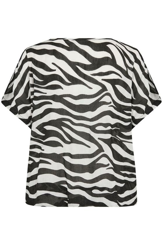 KAFFE Amber Top SL Sort Chalk Print
