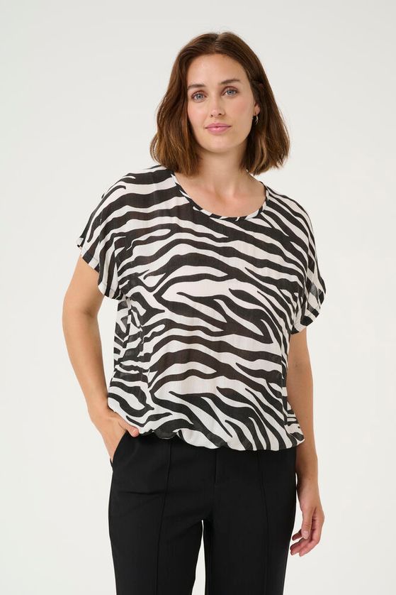 KAFFE Amber Top SL Sort Chalk Print