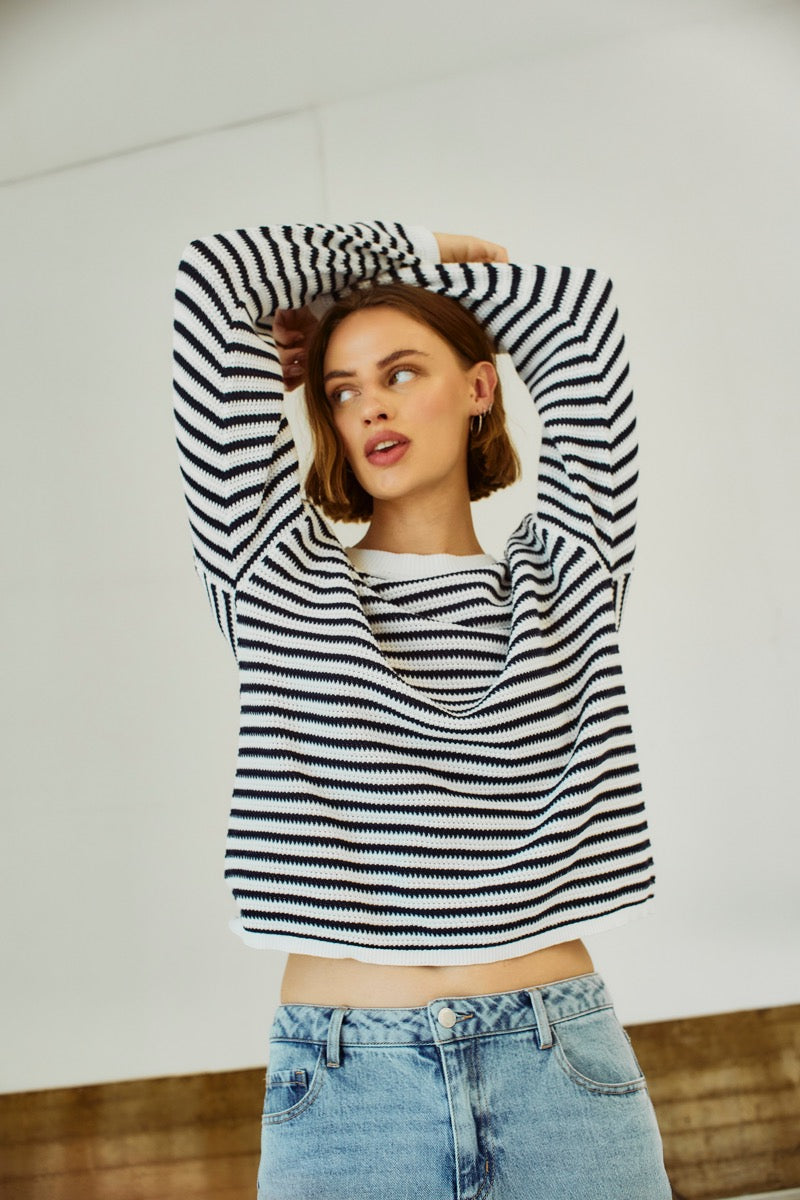 Freequent Domo Pullover Off White Navy Blazer