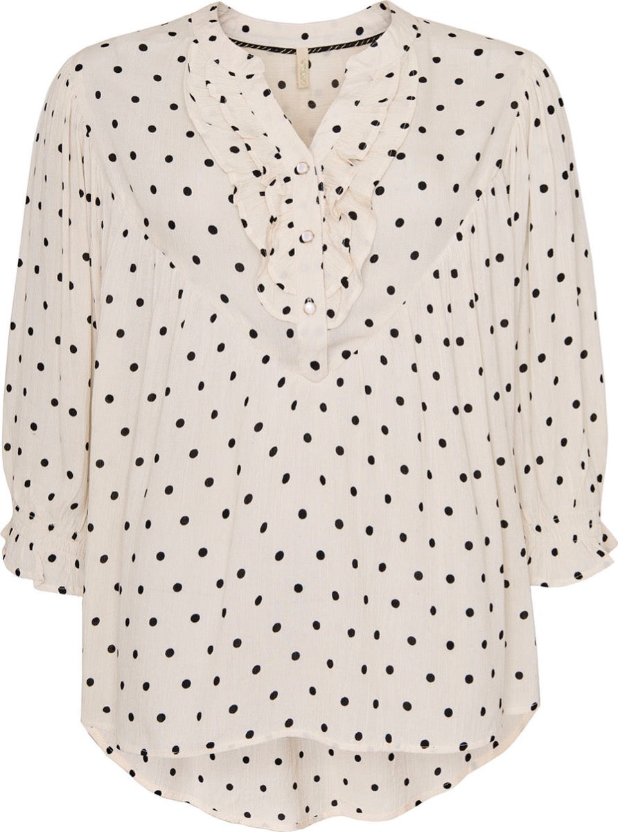 Ofelia Mamie Bluse Off White Sorte Prikker
