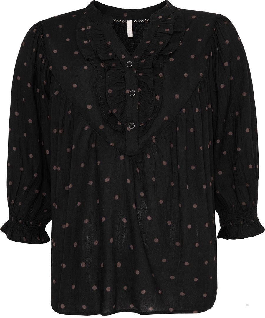 Ofelia Mamie Bluse Sort Brune Prikker