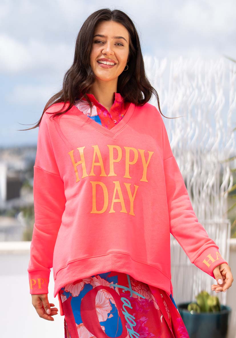 MISS GOODLIFE V Neck Happy Day Neonpink