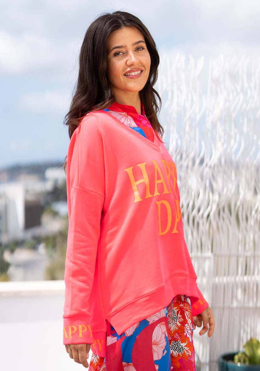 MISS GOODLIFE V Neck Happy Day Neonpink