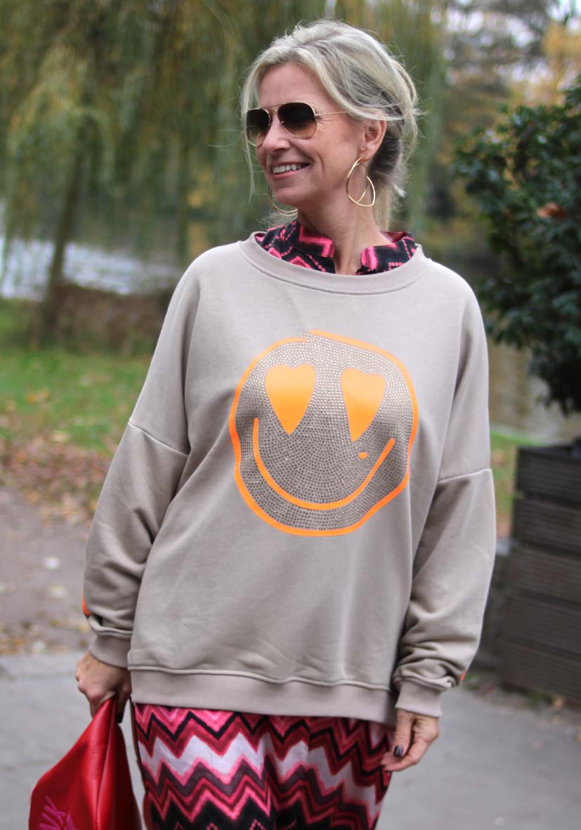 MISS GOODLIFE Roundneck Bluse Sand Neonpink