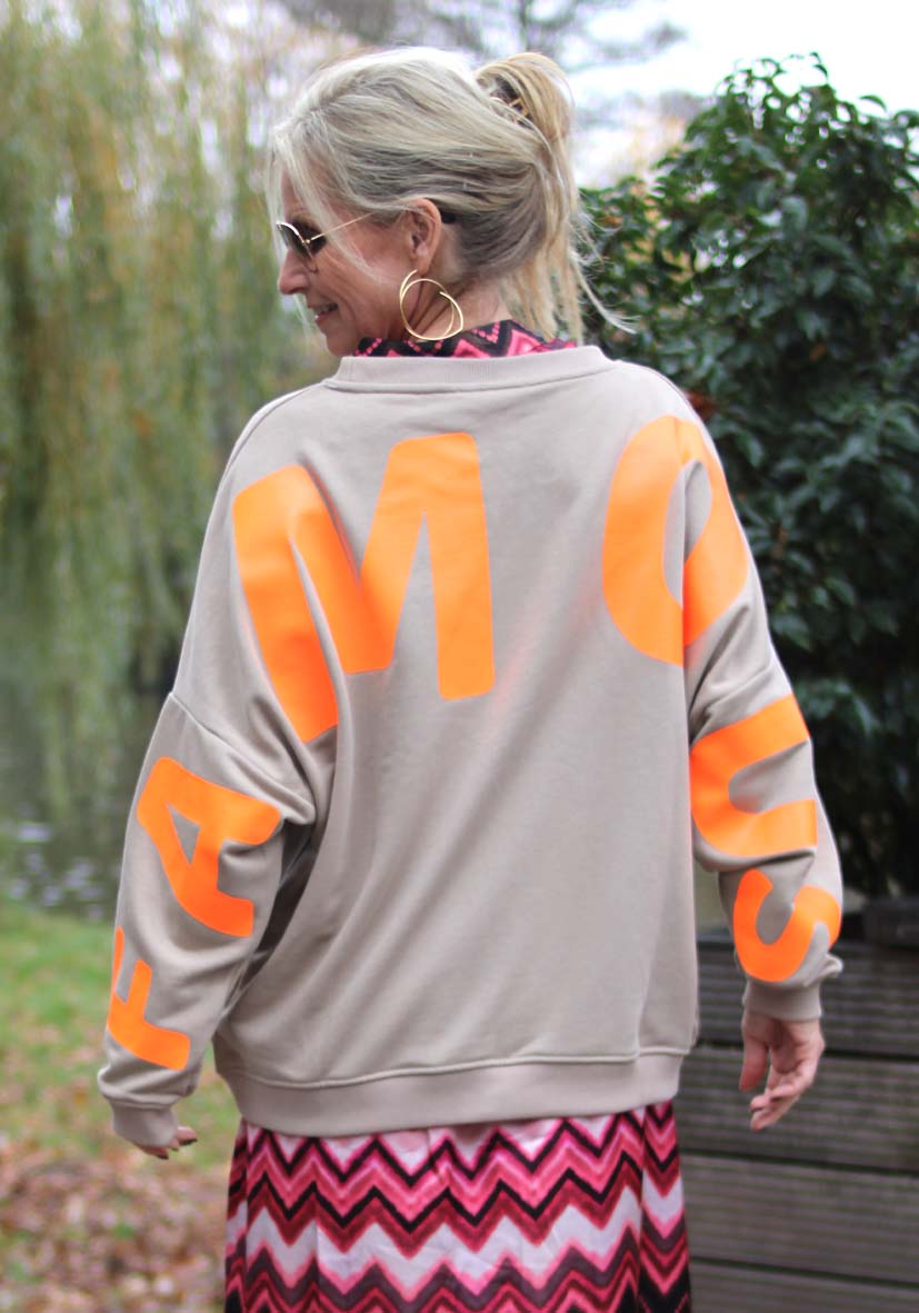 MISS GOODLIFE Roundneck Bluse Sand Neonpink