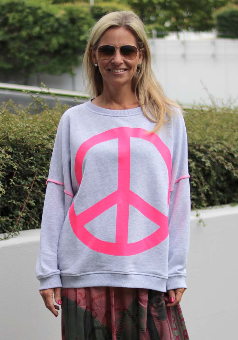 MISS GOODLIFE Roundneck m PEACE Neonpink Grå