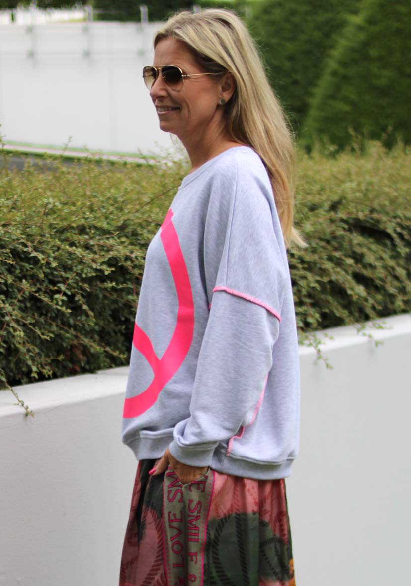 MISS GOODLIFE Roundneck m PEACE Neonpink Grå