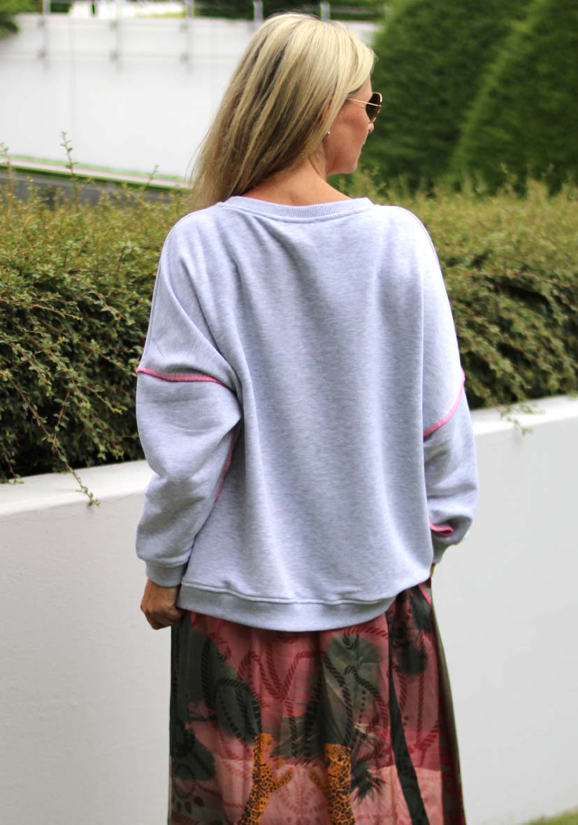 MISS GOODLIFE Roundneck m PEACE Neonpink Grå