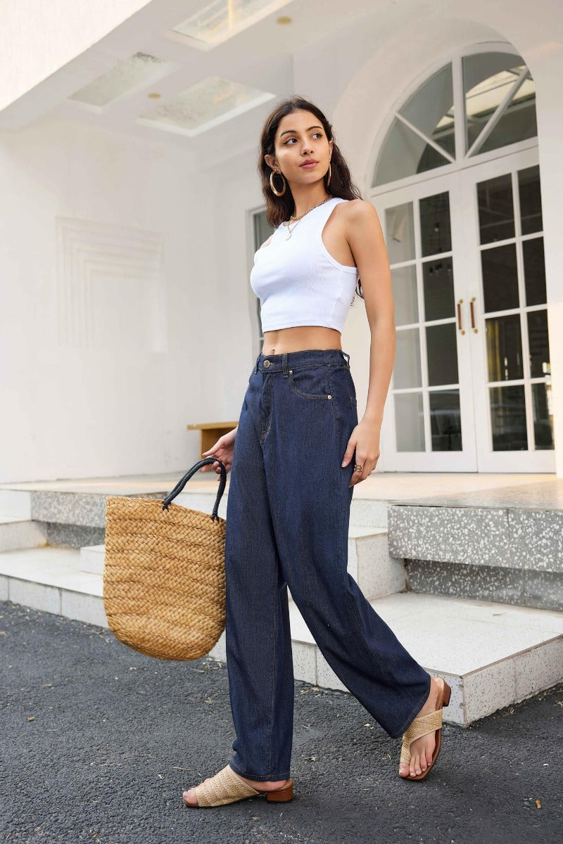 Jewelly Jeans Lynlås Mom Fit Mørke Blå