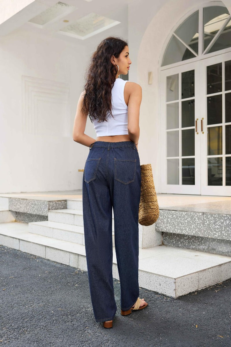 Jewelly Jeans Lynlås Mom Fit Mørke Blå