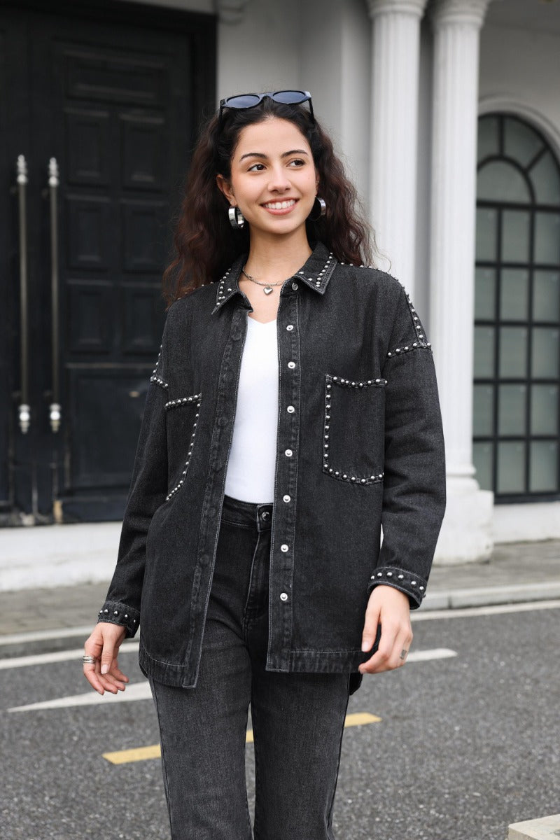 Jewelly Marta Jakke Nitter Denim Grå