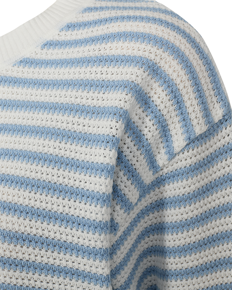 Freequent Domo Pullover Off White Chambray Blå