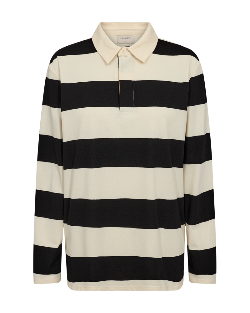 Freequent Nilla Polo Skjorte Stribet Sort Star Off White