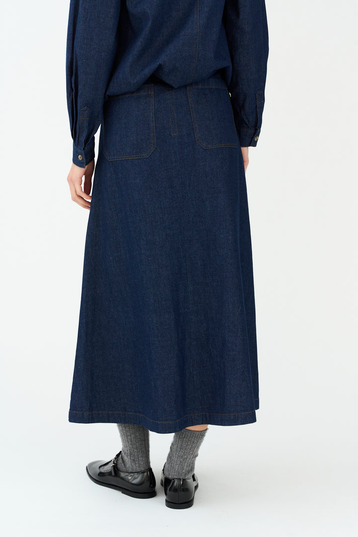 Pieszak PD Harper Nederdel Chambrey Pleat Rinse Denim Blå