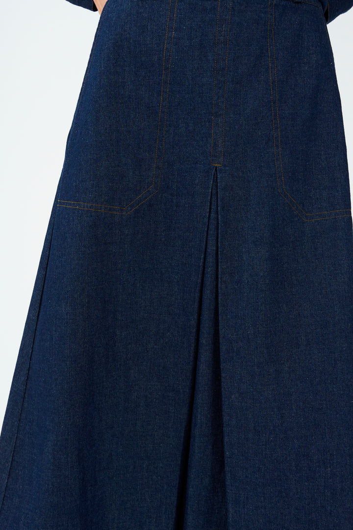 Pieszak PD Harper Nederdel Chambrey Pleat Rinse Denim Blå