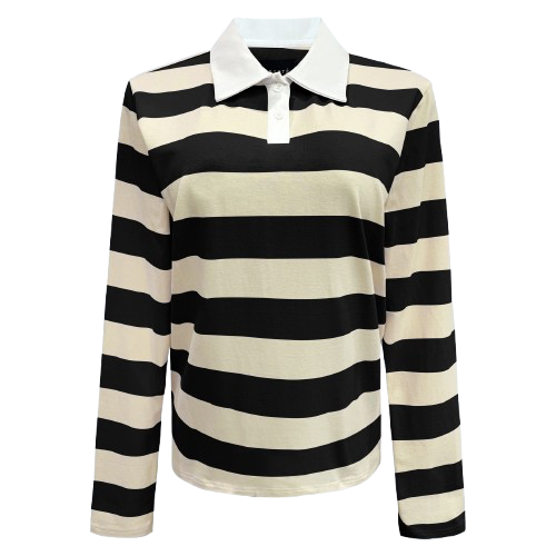Liberte Polo Skjorte Langærmet Stribet Creamy Sort