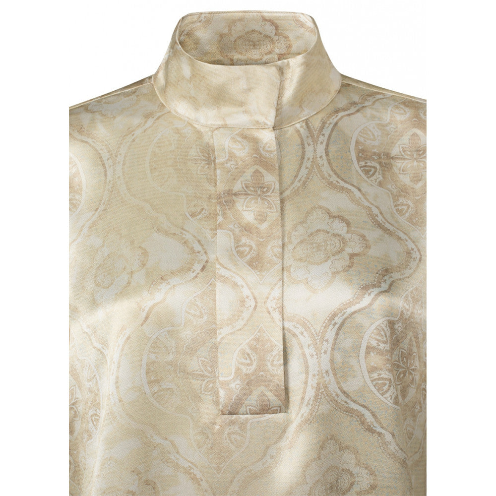 YAYA Printed alf placket long sleeve top Brown Rice Soft Sand