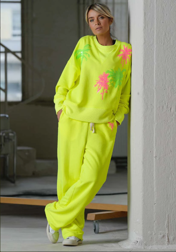 MISS GOODLIFE Roundneck Sweatshirt Palmtree Pailette Neongul