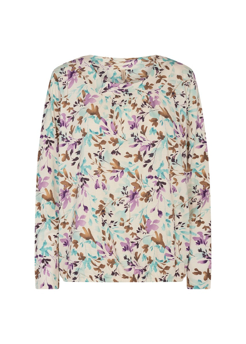 Soyaconcept Felicity AOP359 T-Shirt Hvid med Lilla Blade