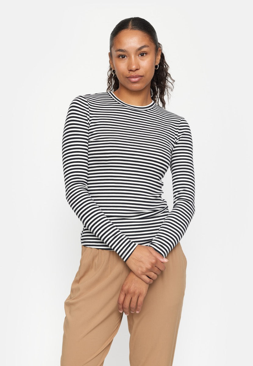 Soft Rebels Fenja Top Stribet O-Neck Sort