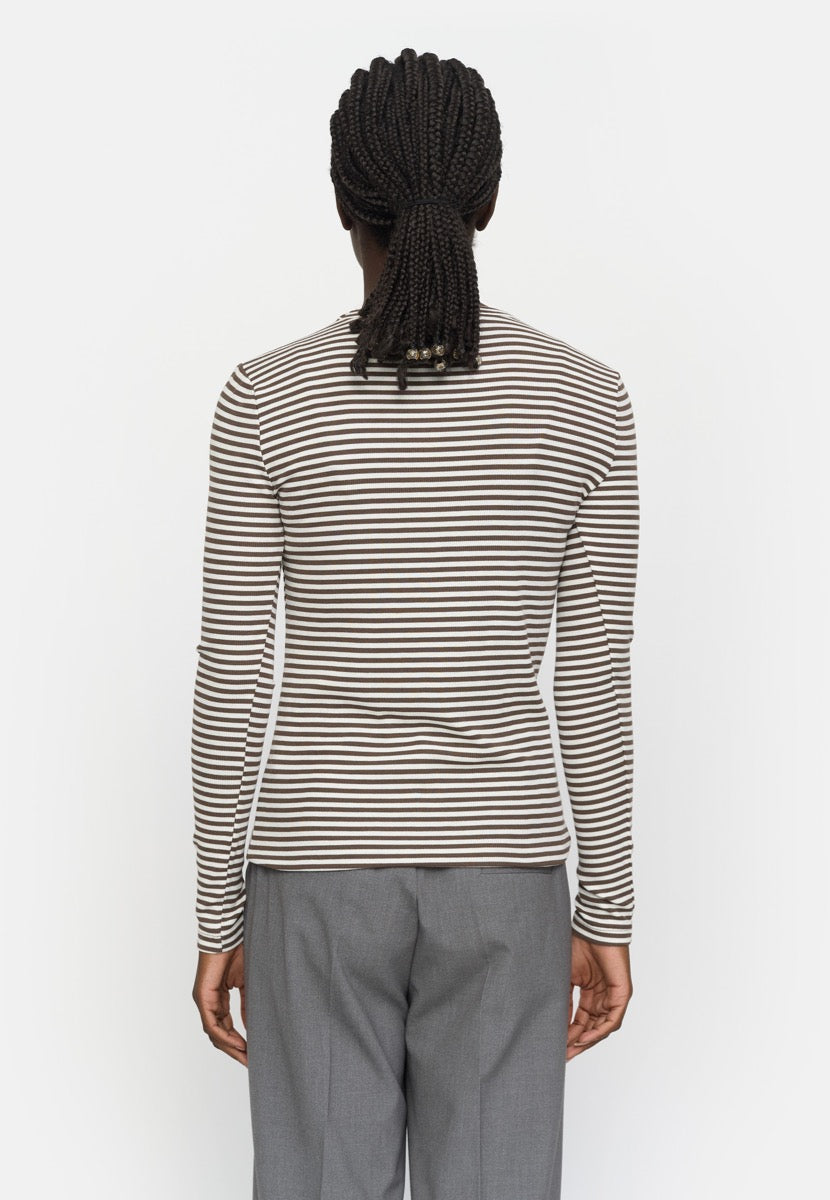 Soft Rebels Fenja Top Stribet O-Neck Morel Brun