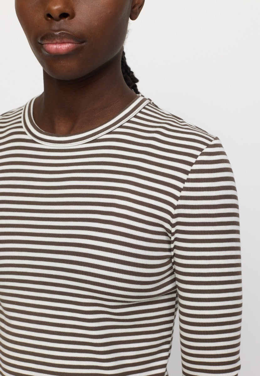 Soft Rebels Fenja Top Stribet O-Neck Morel Brun