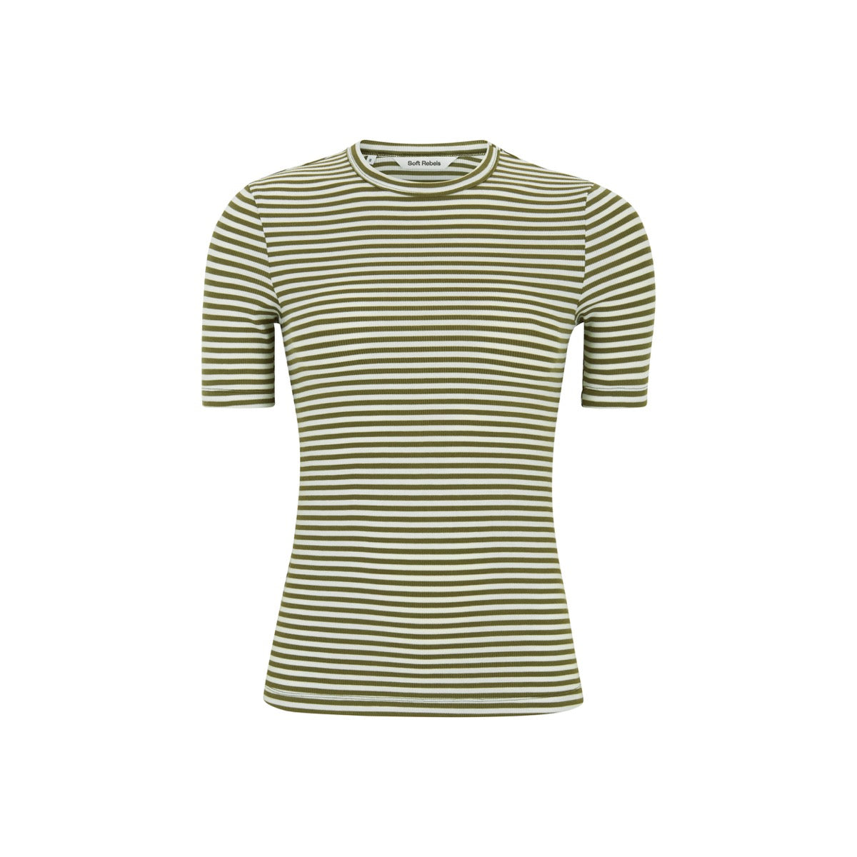 Soft Rebels Fenja Stribet Top Martini Olive Grøn