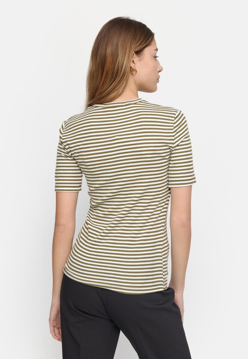 Soft Rebels Fenja Stribet Top Martini Olive Grøn