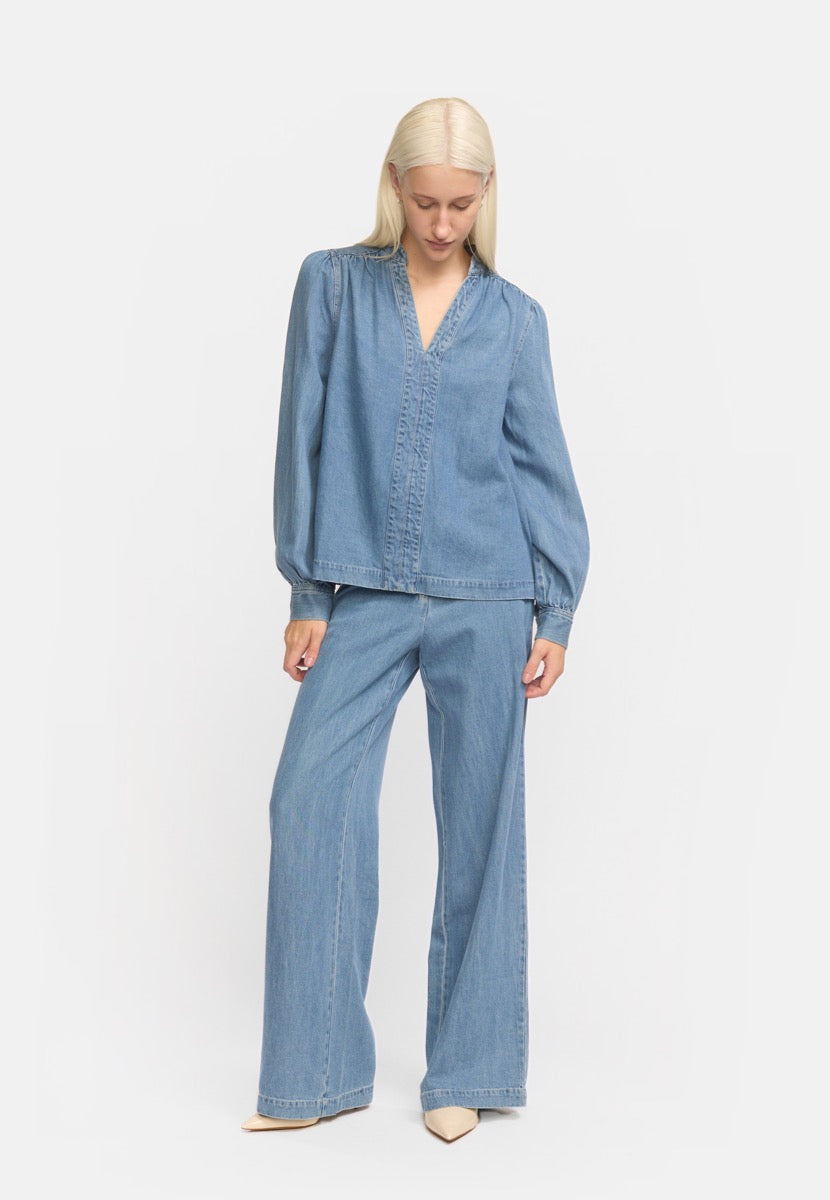 Soft Rebels Christy Bluse Greyish Light Blå