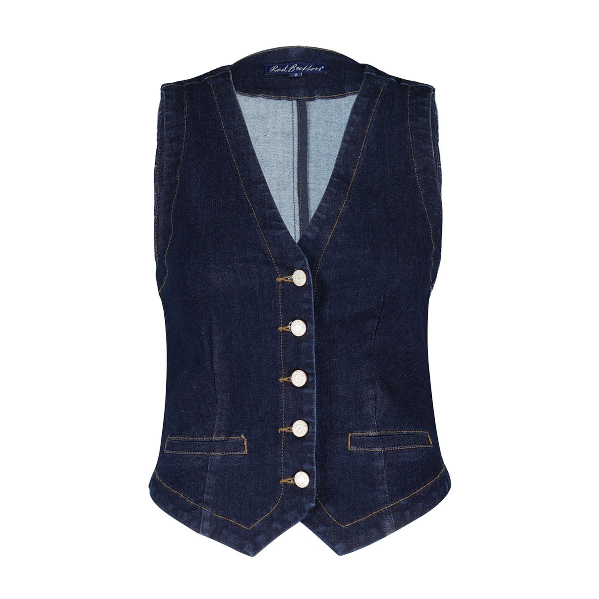 Red Button Vest Denim Dark Blå