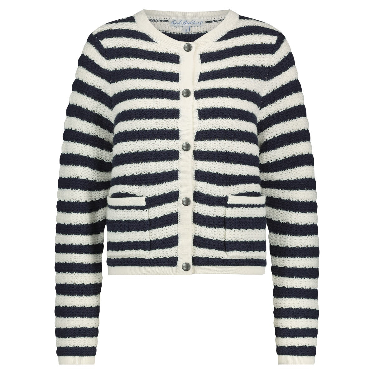 Red Button Danelle Cardigan Stripe Ecru Navy