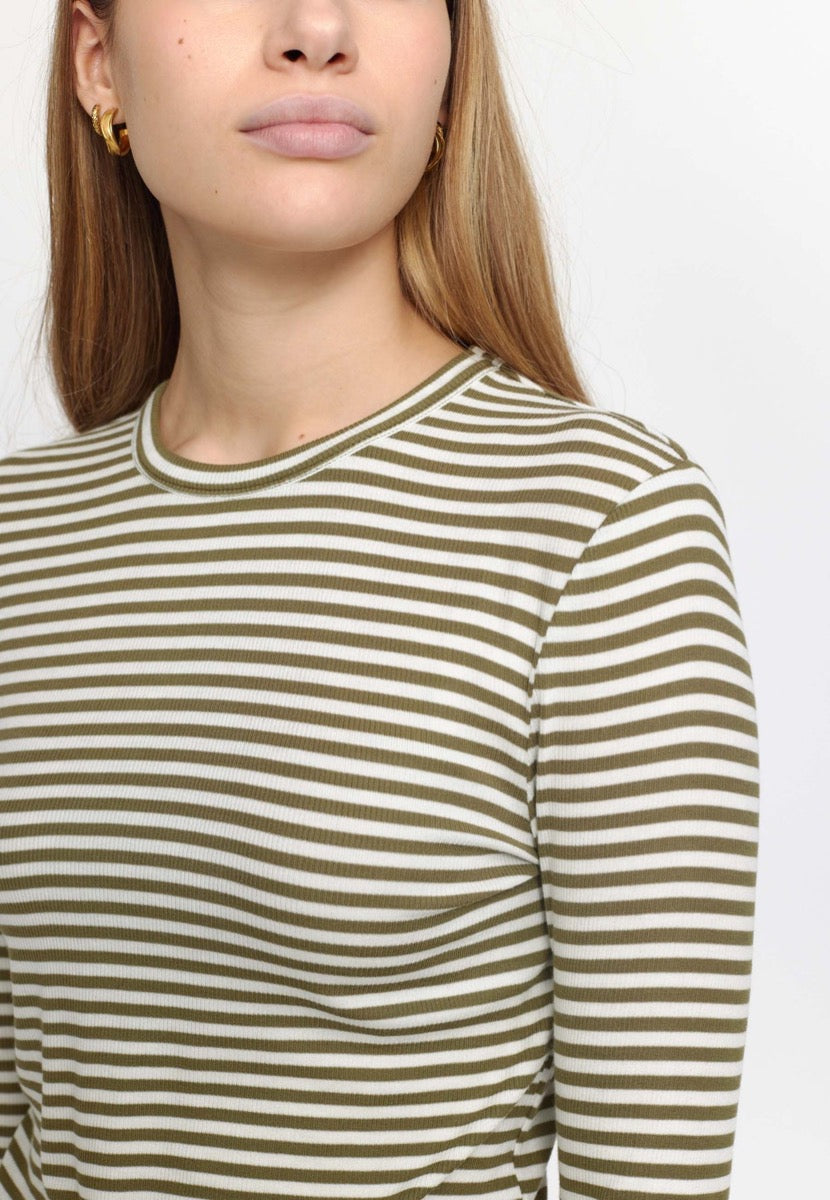 Soft Rebels Fenja Top Stribet O-Neck Martini Oliven Grøn