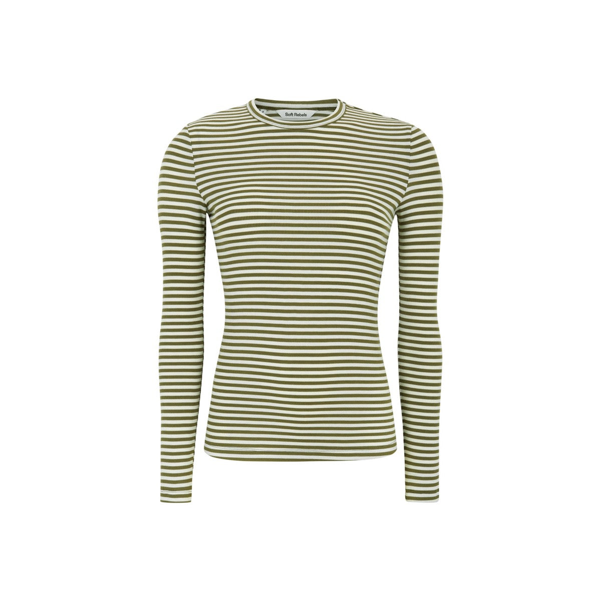 Soft Rebels Fenja Top Stribet O-Neck Martini Oliven Grøn