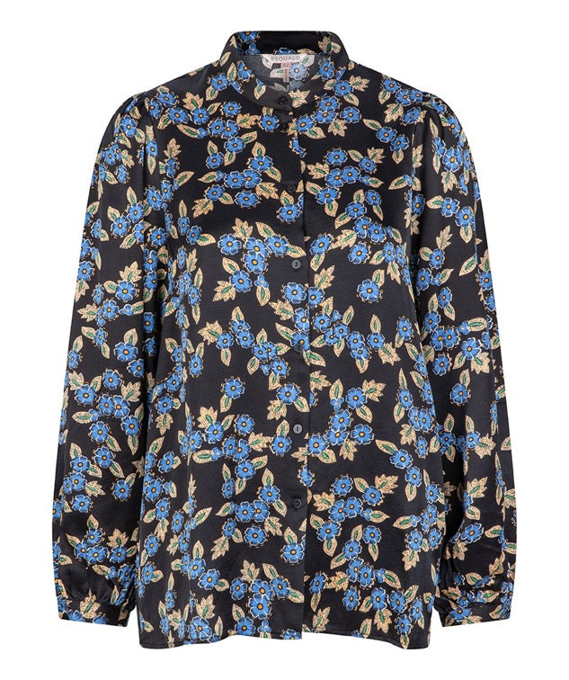 ESQUALO Bluse Puff Ærmer Blå Blomster