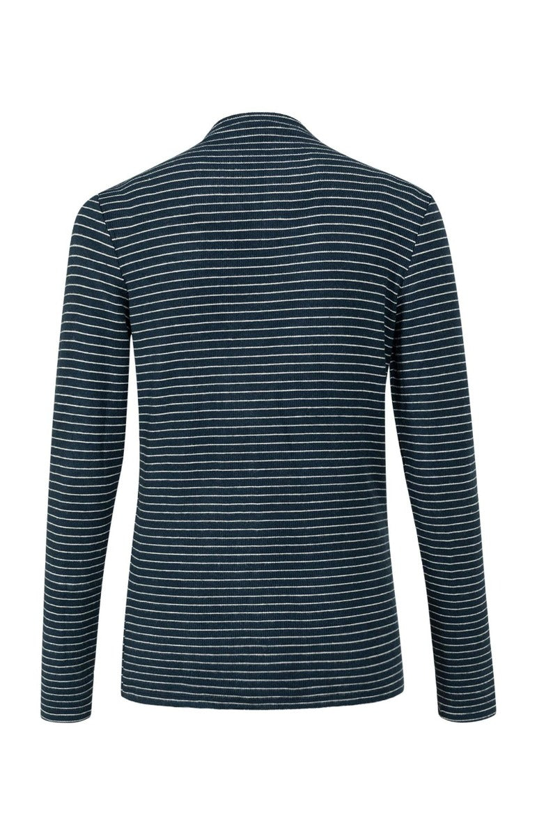 YAYA Stribet LS Roll Neck Top Carbon Mørkeblå
